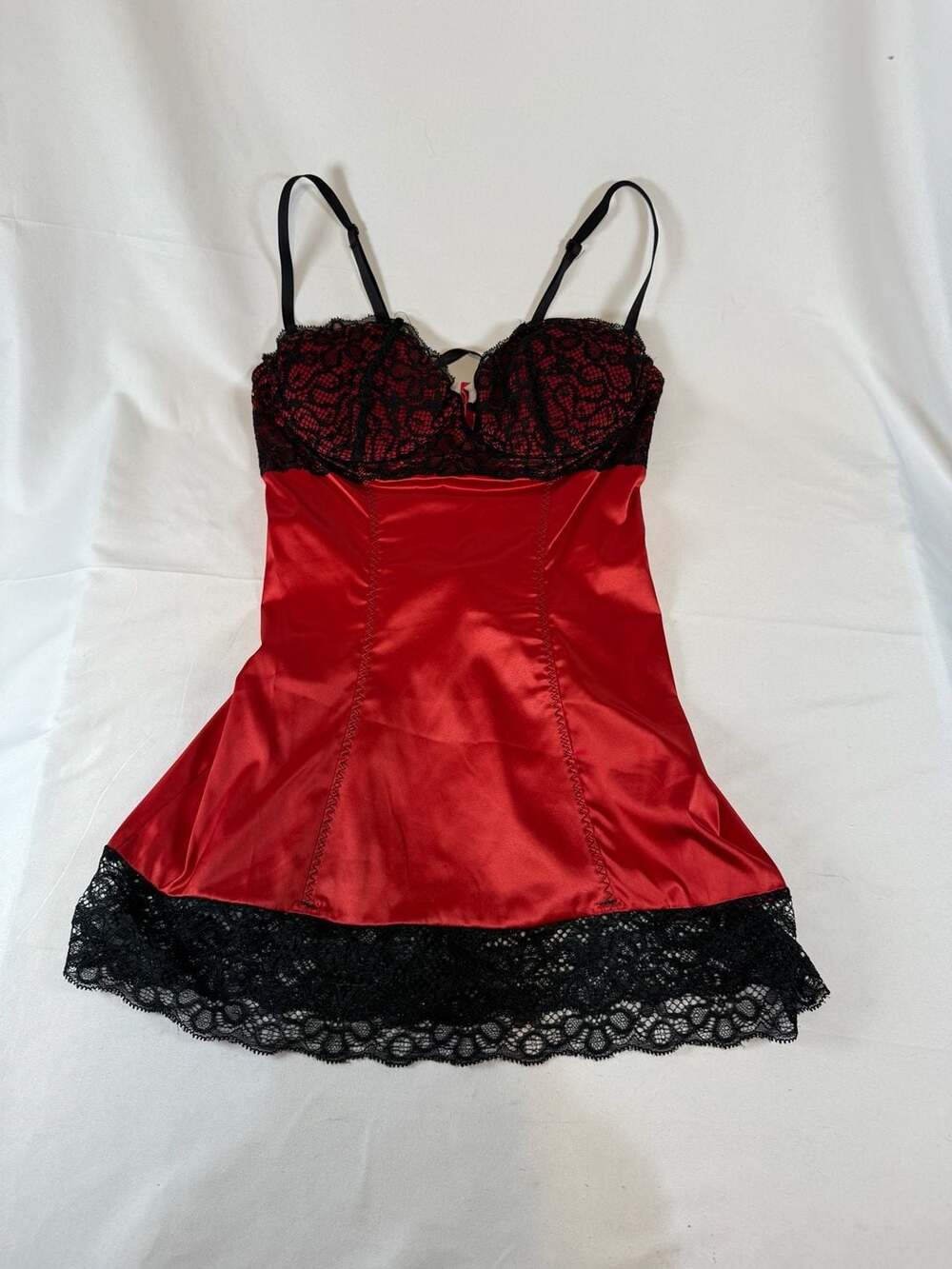 Seduction by Fredericks of Hollywood Chemise Slip Dress Size M Red Black Lace Sl